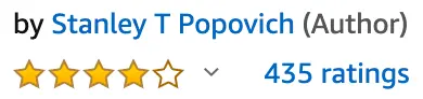 Amazon star review for Stan Popovich book with around 400 customer reviews on managing fear and anxiety